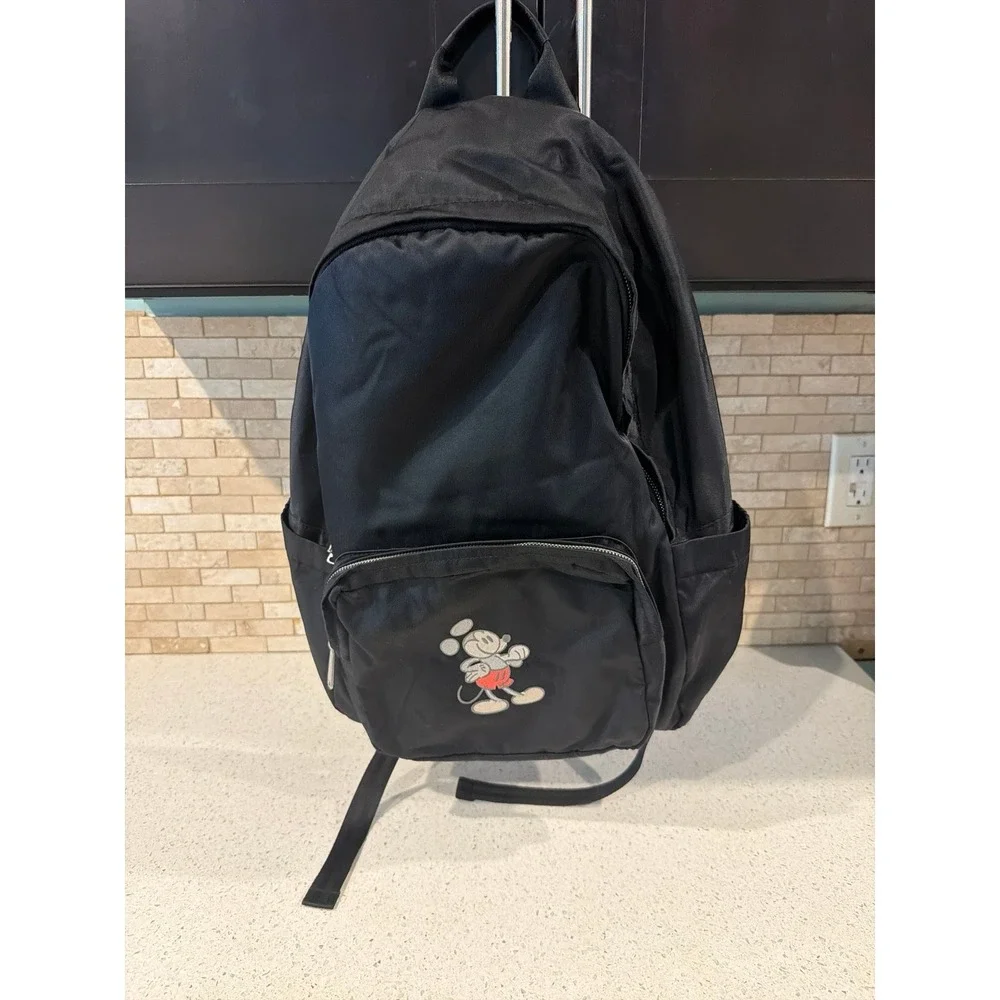 Disney Mickey Mouse Black Nylon Backpack School Travel Bag Minimalist Daypack